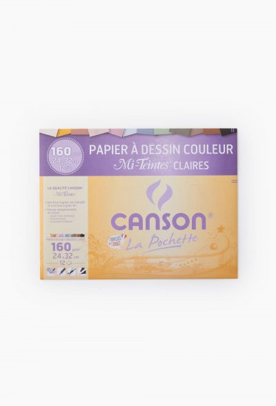 CANSON Papier dessin &agrave; grain 160g 24x32 pastel - Pochette de 12 feuilles