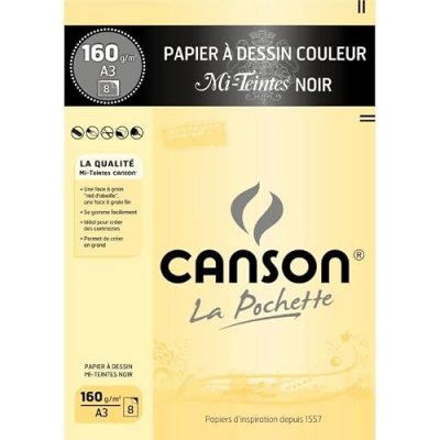 CANSON Papier dessin Mi-teintes 160g - A3 - Noir - Pochette de 8 feuilles
