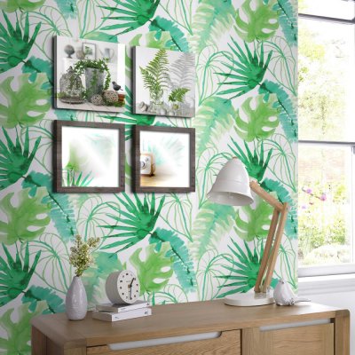 SUPERFRESCO EASY Papier peint intiss&eacute; jungle fever grain&eacute; blanc vert 1005x52cm