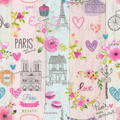 LUTECE Papier peint  imprim&eacute; Paris girly Rose 10.05 m x 0,53 m - Rose