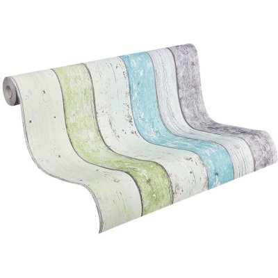 AS CREATION Papier peint planche de bois - Vert Bleu - 10 ml x 0,53 m