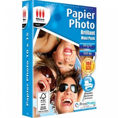 MICRO APPLICATION Papier Photo 10 x 15 Maxi Pack 180 feuilles 200g/m&sup2;