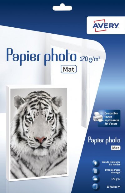 AVERY Papier photo  20 Photos mates A4 170g/m&sup2;