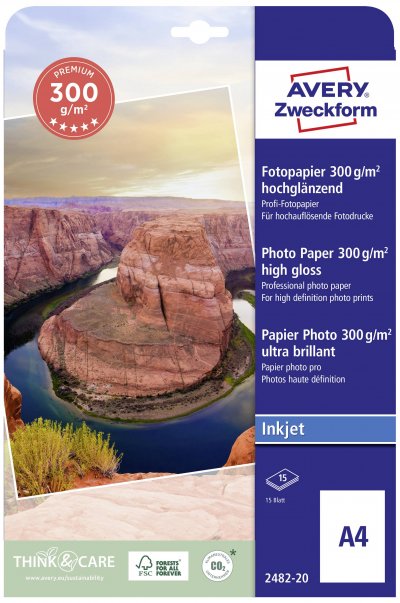 AVERY Papier photo jet d'encre  Dennison Premium 2482-20 A4 300g brillant 20 feuilles