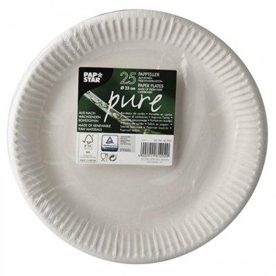 PAPSTAR  Assiette en carton 'pure', rond, 230 mm, blanc - Lot de 4
