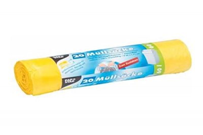PAPSTAR  Sac poubelle HDPE &agrave; liens coulissants, 60 L, jaune