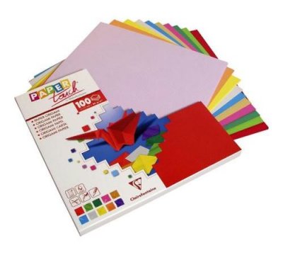 CLAIREFONTAINE Paquet de 100 feuilles de papier pliages Origami 5 couleurs assorties 20x20cm Ecole