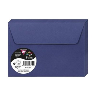 CLAIREFONTAINE Paquet de 20 enveloppes Pollen 114x162mm C6 Bleu Nuit 120g