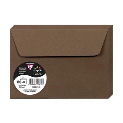 CLAIREFONTAINE Paquet de 20 enveloppes Pollen 114x162mm C6 Marron Taup&eacute; 120g