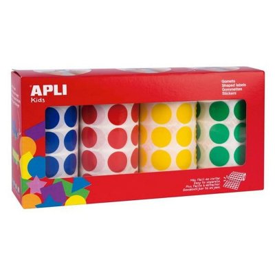 APLI Paquet de 4 rouleaux de 1770 (7080) Gommettes Rondes 20 mm Assorties