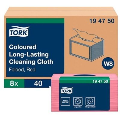 TORK Paquet de 40 chiffons de nettoyage de couleur rouge et rose