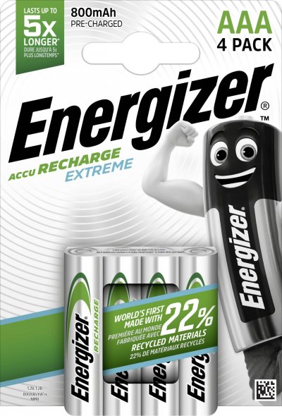 ENERGIZER Paquet de 4piles rechargeables Extreme AAA-NH12 800mAh pr&eacute;-charg&eacute;es 