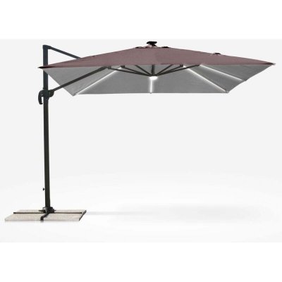 ELIOS PARASOLS Parasol avec m&acirc;t d&eacute;centralis&eacute; et bras r&eacute;glable avec lumi&egrave;re solaire LED 3x3m Paradise Brown Light