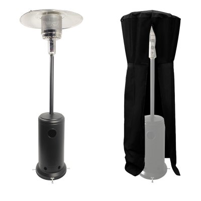 Parasol chauffant OSLO - chauffage d'ext&eacute;rieur gaz - acier noir + housse