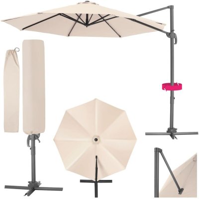 Parasol DARIA 300 cm avec pied d&eacute;port&eacute; et housse de protection beige