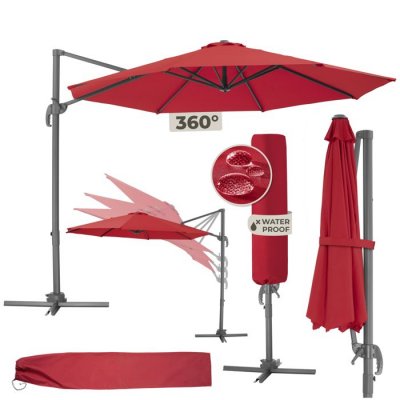TECTAKE Parasol DARIA 300 cm avec pied d&eacute;port&eacute; et housse de protection rouge