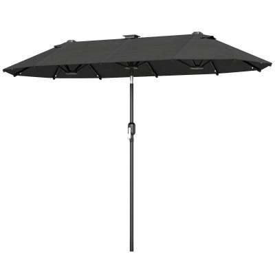 OUTSUNNY Parasol de jardin double 3 x 1,5 m &eacute;clairage solaire polyester gris