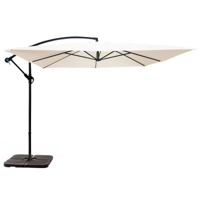 OVIALA Parasol d&eacute;port&eacute; 3x3m et 4 dalles &agrave; remplir aluminium blanc