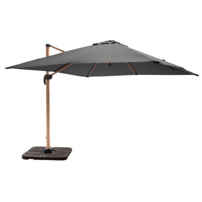 OVIALA Parasol d&eacute;port&eacute; 3x3m et 4 dalles &agrave; remplir effet bois gris