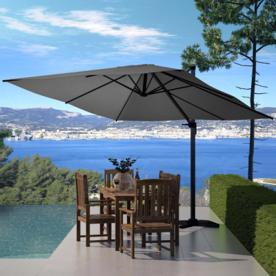 CONCEPT USINE Parasol d&eacute;port&eacute; carr&eacute; de 3x3m rotatif &agrave; 360&deg; gris palatino - Gris