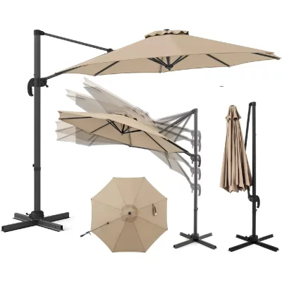 VENDOS85 Parasol d&eacute;port&eacute; inclinable 360&deg; 294 cm &ndash; ext&eacute;rieur beige