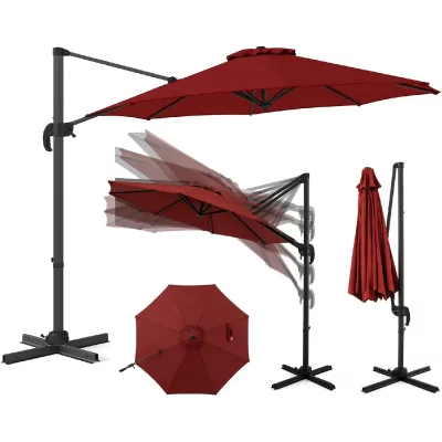 VENDOS85 Parasol d&eacute;port&eacute; inclinable 360&deg; 294 cm &ndash; ext&eacute;rieur rouge