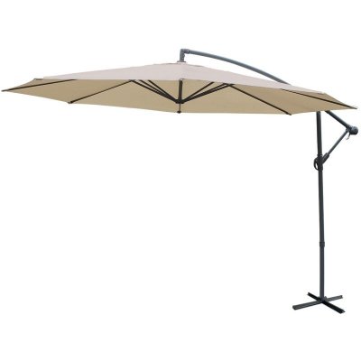 SWEEEK Parasol d&eacute;port&eacute; &Oslash;350cm - Hardelot - Beige - structure anthracite, manivelle anti-retour