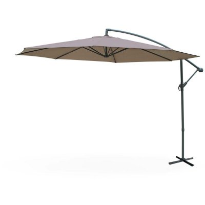 SWEEEK Parasol d&eacute;port&eacute; &Oslash;350cm - Hardelot - Taupe - structure anthracite, manivelle anti-retour