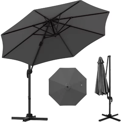 VENDOS85 Parasol d&eacute;port&eacute; rond 294 cm aluminium r&eacute;glable &ndash; Gris