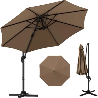VENDOS85 Parasol d&eacute;port&eacute; rond 294 cm aluminium r&eacute;glable &ndash; Marron
