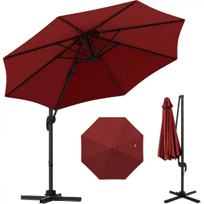 VENDOS85 Parasol d&eacute;port&eacute; rond inclinable 360&deg; grande taille Rouge