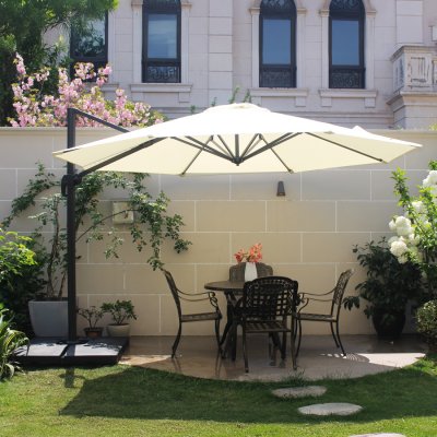 CONCEPT USINE Parasol d&eacute;port&eacute; rond &oslash; 350cm rotatif &agrave; 360&deg; &eacute;cru castillo - Ecru