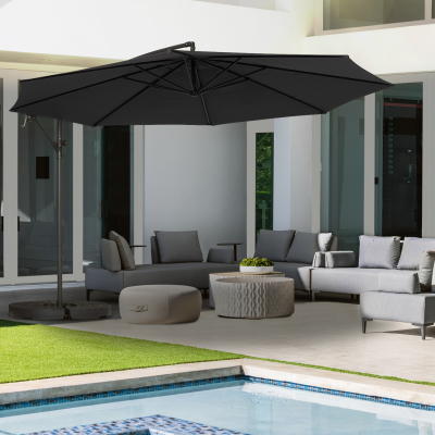 IDMARKET Parasol d&eacute;port&eacute; rotatif 360 AJACCIO gris D.3,5M avec 4 dalles et housse