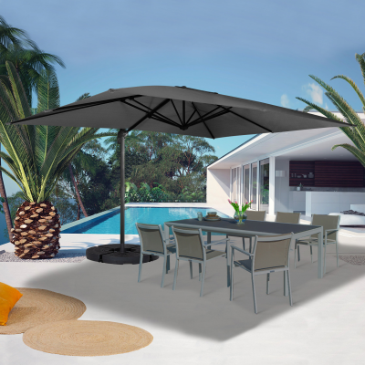 IDMARKET Parasol d&eacute;port&eacute; rotatif 360 CALVI gris 3x4 M avec 4 dalles et housse