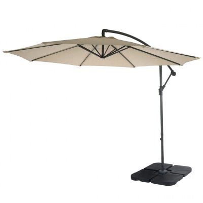 MENDLER Parasol d&eacute;port&eacute; semi-pro Acerra, 3m inclinable cr&egrave;me avec support