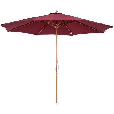 OUTSUNNY Parasol droit en bois polyester haute densit&eacute; protection solaire &Oslash; 3 x 2,5 m rouge