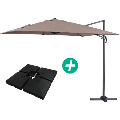 HABITAT ET JARDIN Parasol jardin d&eacute;port&eacute; Alu ""Sun 3"" - Carr&eacute; - 3 x 3 m - Taupe - Dalles incluses