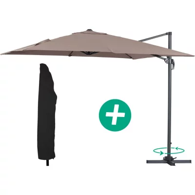 HABITAT ET JARDIN Parasol jardin d&eacute;port&eacute; Alu ""Sun 3"" - Carr&eacute; - 3 x 3 m - Taupe + housse de protection