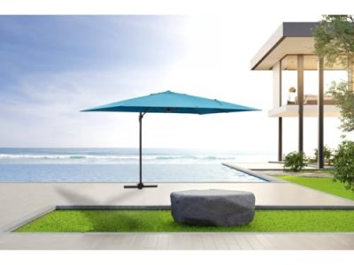 HABITAT ET JARDIN Parasol jardin d&eacute;port&eacute; Alu ""Sun 4"" - Rectangle - 3 x 4 m - Bleu - Dalles incluses