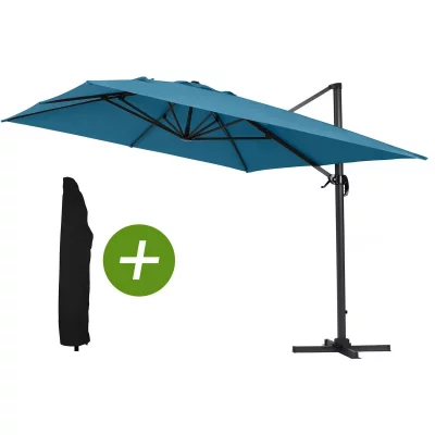 HABITAT ET JARDIN Parasol jardin d&eacute;port&eacute; Alu ""Sun 4"" - Rectangle - 3 x 4 m - Bleu + Housse de protection