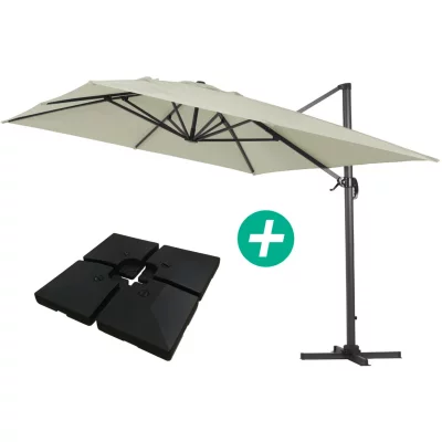 HABITAT ET JARDIN Parasol jardin d&eacute;port&eacute; Alu ""Sun 4"" - Rectangle- 3 x 4 m - Ecru - Dalles incluses