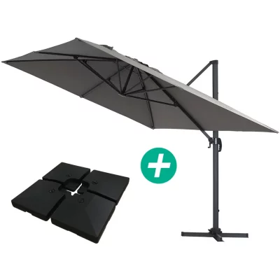HABITAT ET JARDIN Parasol jardin d&eacute;port&eacute; Alu ""Sun 4"" - Rectangle- 3 x 4 m - Gris - Dalles incluses