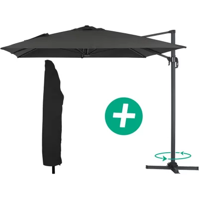HABITAT ET JARDIN Parasol jardin d&eacute;port&eacute; Alu ""Sun 4"" - Rectangle - 3 x 4 m + Housse de protection - Noir