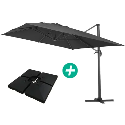 HABITAT ET JARDIN Parasol jardin d&eacute;port&eacute; Alu ""Sun 4"" - Rectangle- 3 x 4 m - Noir - Dalles incluses