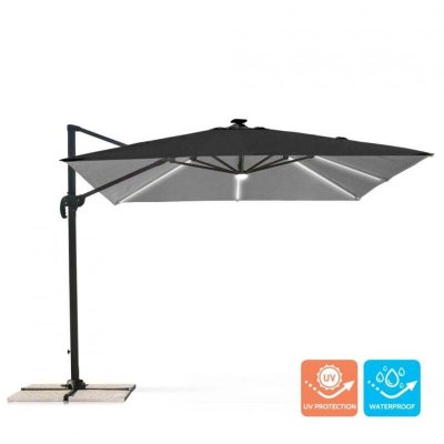 ELIOS PARASOLS Parasol noir avec m&acirc;t d&eacute;centralis&eacute; bras r&eacute;glable avec lumi&egrave;re solaire Led 3x3m Paradise Noir Light