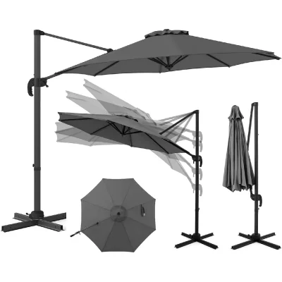 Parasol rond d&eacute;port&eacute; 294 cm rotatif et inclinable &ndash; Gris
