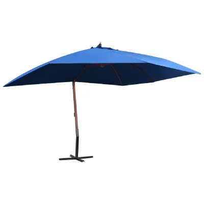 VIDAXL Parasol suspendu avec m&acirc;t en bois 400x300 cm Bleu