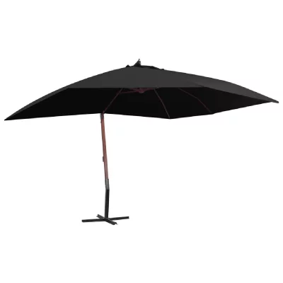 VIDAXL Parasol suspendu avec m&acirc;t en bois 400x300 cm Noir
