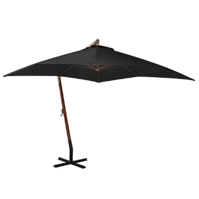 VIDAXL Parasol suspendu avec m&acirc;t Noir 3x3 m Bois de sapin massif