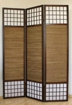 Paravent 3 panneaux marron en bois et bambou 132 x175 cm PAR06009
